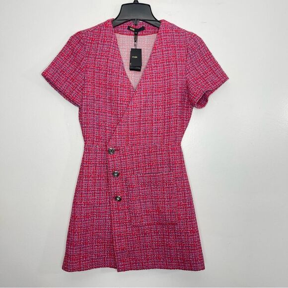 MAJE Rolia Mini Fuchsia Pink Tweed Dress, Size 36 (US Small) - Picture 2 of 10